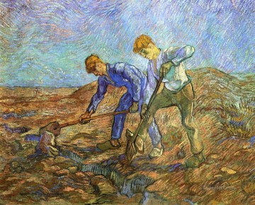 Dos campesinos excavando en busca de mijo Vincent van Gogh Pinturas al óleo